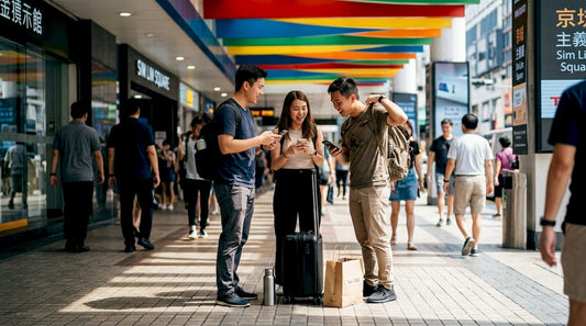 Shoppers outside Sim Lim Square entrance in morning