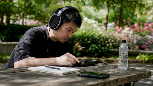 Man testing headphones at electronics store