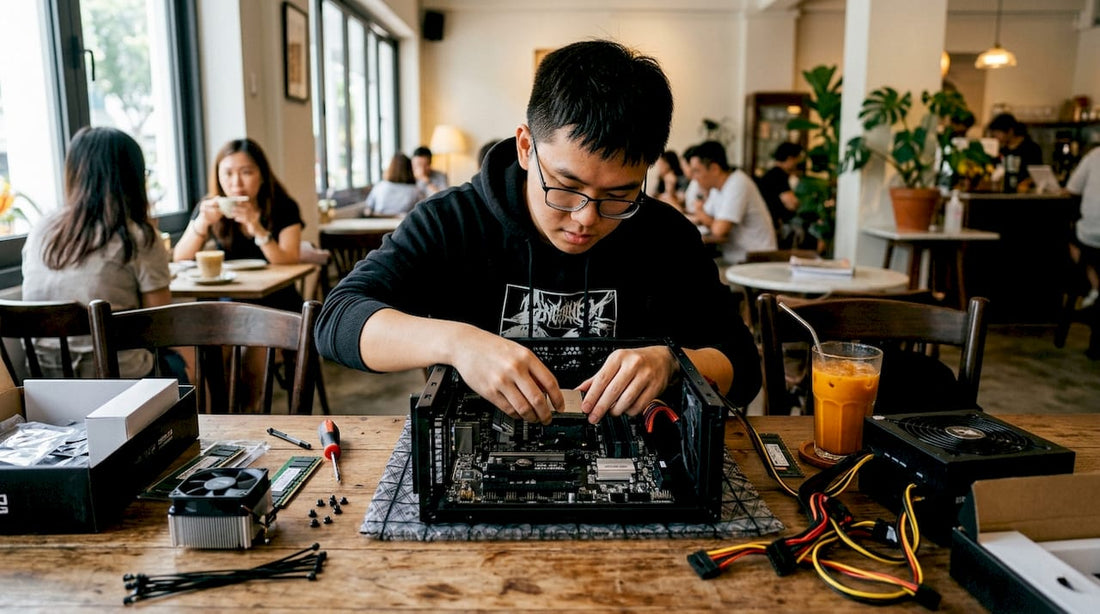 Person assembling custom PC components in Singapore home