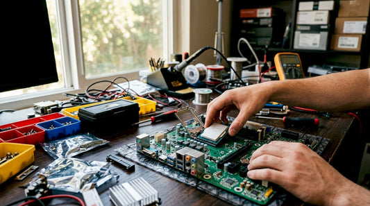 Hands installing CPU onto motherboard