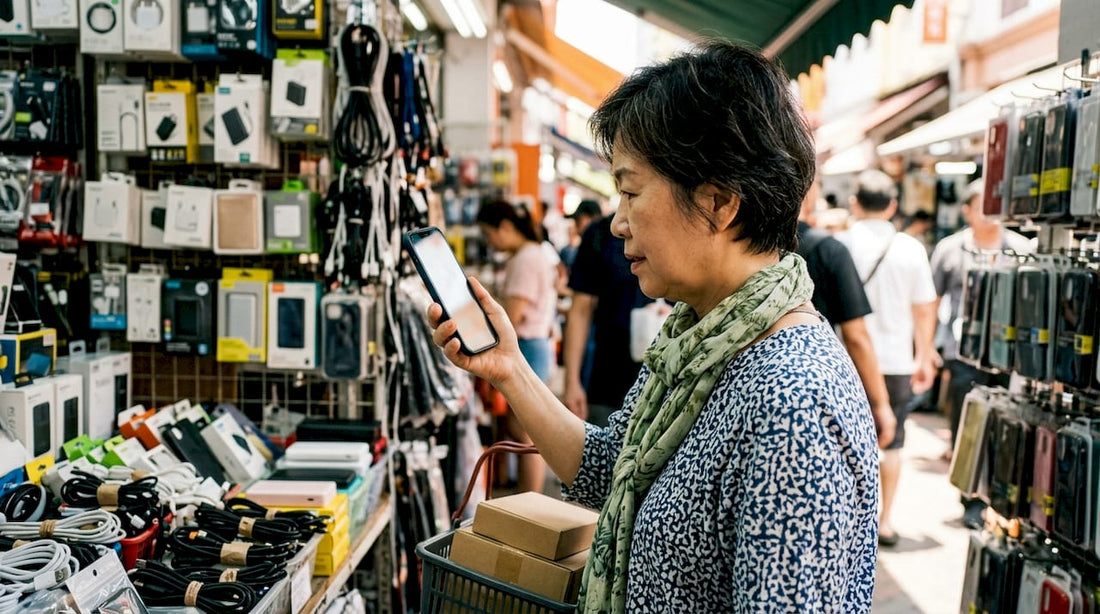 Woman shopping for tech gadgets in store