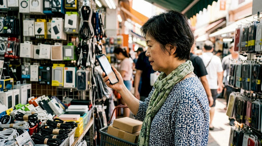 Woman shopping for tech gadgets in store