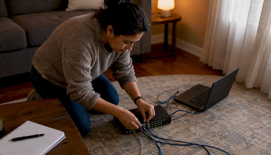 Professional connecting Ethernet cable to network switch