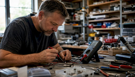 Engineer connecting temperature sensors in lab
